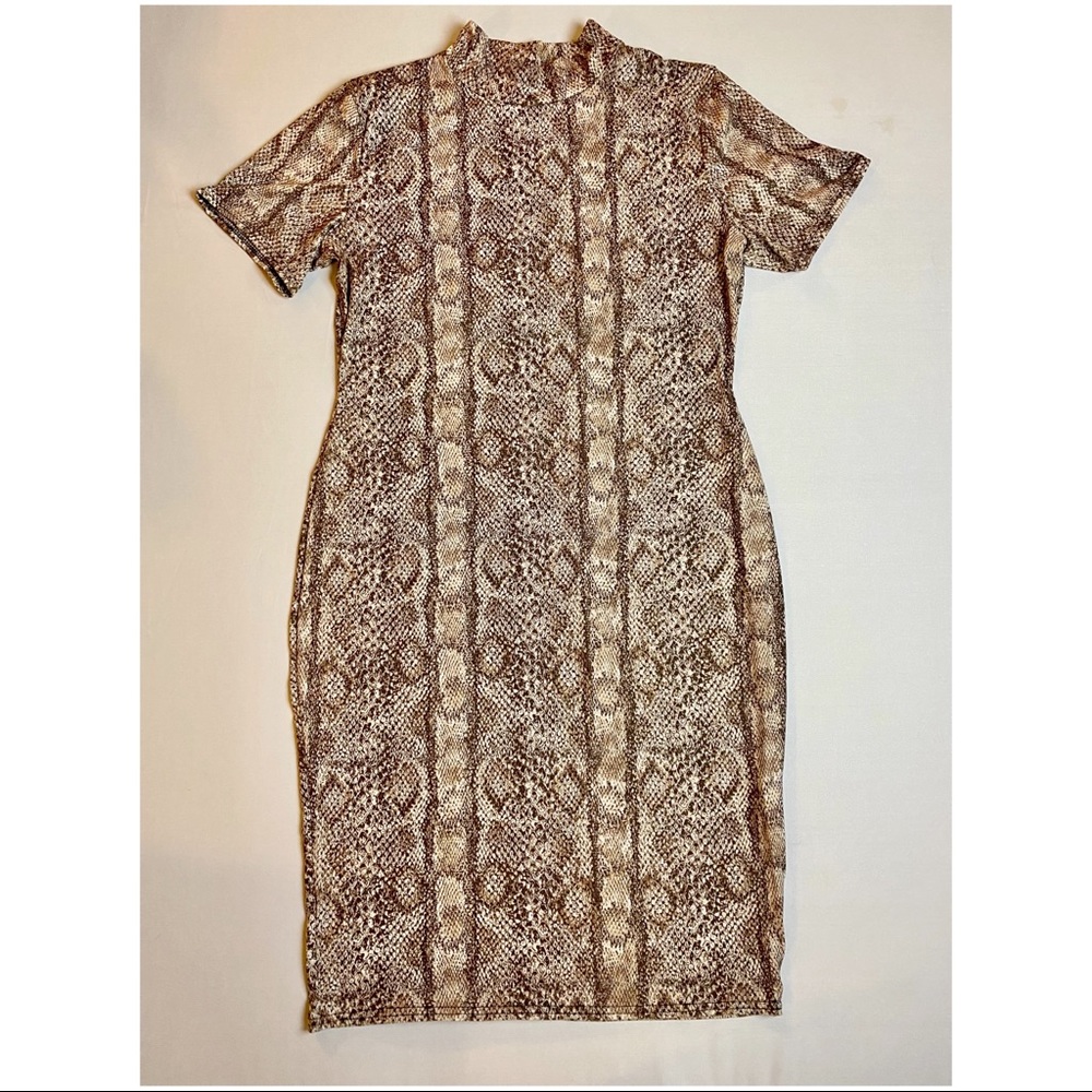 Snake print high neck bodycon midi dress